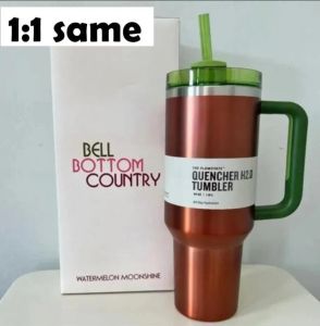 1:1 same Watermelon Moonshine H2.0 40oz Stainless Steel Tumblers Cups with Silicone handle Lid And Straw Travel Car mugs Keep Drinking Cold Water Bottles With Box 1130