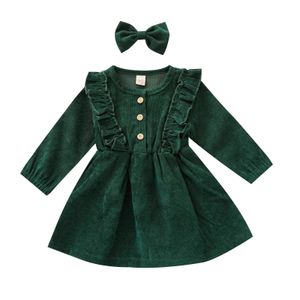 Dancewear Autumn Children Girls Dress pannband 2st Solid Color Ruffles långärmad bowknot -knapp En linje Prinsessor kläder 231130