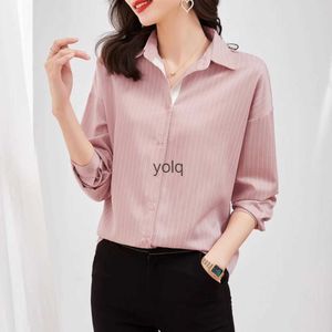 Women's Blouses Shirts 2023 Fashion Simple Striped Women Long Sleeve Lapel Lady Formal Elegant Straight Topsyolq