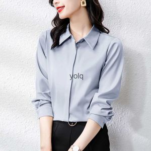 Kvinnors blusar skjortor enkelt mode ol arbetskläder blus kvinnor 2023 långärmad vridning krage elegant kvinnlig siden skjorta damer grundläggande topsyolq