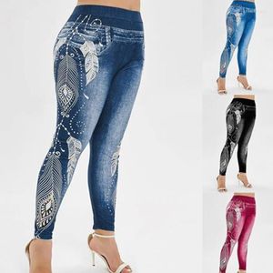 Damen Leggings S-2XL Damen Hohe Taille Hosen Jeans 3D Gedruckt Fitness Abnehmen Gymnastik Sport Laufbekleidung