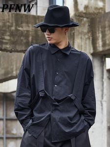 Camisas casuais masculinas pfnw tira escura Função de roupas escuras de roupas samurais preto e mulheres de manga longa de camisa de nicho solto tops 12a4603