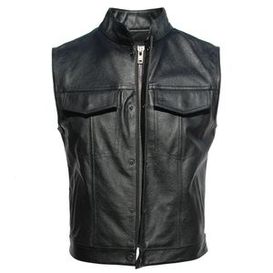 Men s Vests Embroidery Motorcycle Biker Leather Vest Men Genuine Sleeveless Jacket Real Cowhide Club Riding 6XL 231129