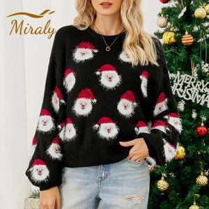 Kvinnors tröjor 2024 Vinter varma mamma barn Julstickad tröja Kvinnor Långärmad Crewneck Santa Claus Tryckta Jumpers Pullover Sweatshirt 231130