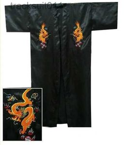 Vestaglie da uomo Vendita calda Nero Uomo cinese Raso di seta Ricamo Abito Kimono Abito da bagno Drago Taglia S M L XL XXL XXXL Spedizione S0103-A L231130