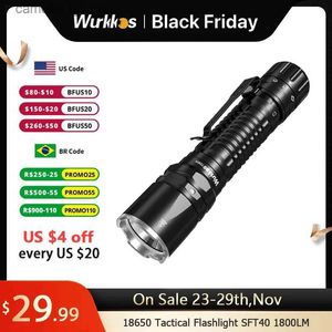 Torches Wurkkos TD03 18650 Rechargeable Tactical Flashlight SFT40 USB-C 1800Lm Rotary Switch Torch Throw 353M IP68 EDC Self Defense Q231130