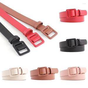 Belts Solid Ladies PU Leather Belt Fashion Square Smooth Buckle For Women Jean Dress Needleless Punch Decorative Thin