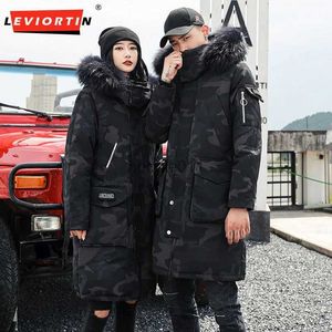 Men's Jackets Fashion Winter Long White Duck Down Jacket Coat Men Women Korean Style Fur Collar Thicken Warm Leisure Lovers Hooded Overcoat L231130