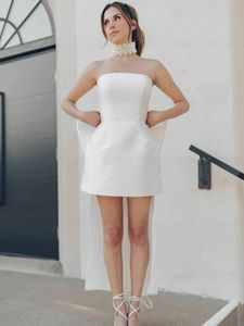 ساتان ليتل أبيض فستان الزفاف 2024 الظهر القوس ثياب العروس المصغرة الحزب