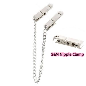 Masaż produkty stalowe sutek Seksowne zabawki z metalowym łańcuchem dla mężczyzn kobiety BDSM Bondage Klipsy Piersi