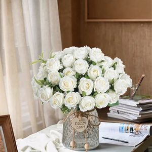 Sahte Çiçek Yeşillik Yapay Çiçek On Baş İpek Beyaz Gül Paket Klip Kitap Noel Düğün Açık Bahçe Partisi Aile Odası Vazo Dekorasyonu 231130
