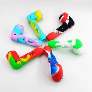 Latest Colorful Silicone Protect Skin Glass Pipes Portable Removable Dry Herb Tobacco Filter Spoon Bowl Innovative Hand Smoking Cigarette Tube Holder DHL