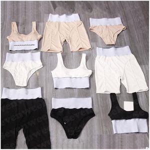 Camisoles Tanks Brands Womens Bra Briefs 3PCSセットヨガ服ハイウエストショーツ弾性ウェビングスポーツベスト