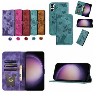 Butterfly Cat PU -läderplånbok Fall för Samsung S24 Ultra Plus A15 A05S Xiaomi 13T 14 Pro Redmi Note 13 5G Google Pixel 8 7 7A Print Card Slot Holder Flip Cover Pouch