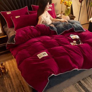 Sängkläder sätter Wostar Winter Warm Solid Velvet Däcke Cover 220x240 Comferer Cover Flanell Luxury Double Bed Quilt Cover Sängkläder Set King Size 231129