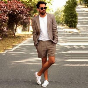 Мужские костюмы Mens Summer Casual Linen Slim Fit Beach Suit 2 шт.