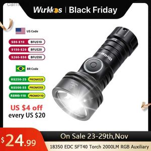 Torches Wurkkos TS11 Mini 18350 Flashlight USB C Rechargeable EDC SFT40 Torch Powerful 2000LM RGB Auxiliary IP68 Waterproof Anduril 2.0 Q231130