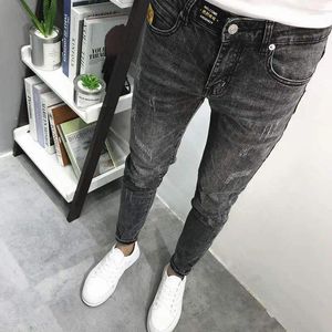 Mäns jeansbyxor Slim Fit Croped Male Cowboy Pants Skinny For Men Black Tight Pipe Winter Y 2K Vintage Autumn Clothing Spring Y2K