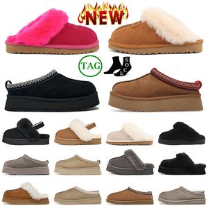 Chinelos femininos Tazz Uggsboot Tasman Chinelo de camurça Slides de pele de mostarda Ultra Mini Bota plataforma castanha preta Botas confortáveis de inverno de lã quente para sapatos internos