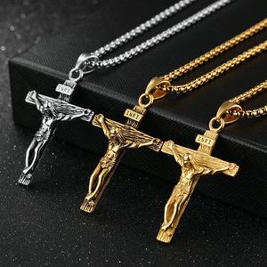 Nytt modetillbehör Jesus Cross Titanium Steel Necklace Men's Pendant Halsband Religiös tro Pure Steel med Chain247f