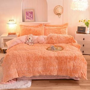 Bedding sets Super Shaggy Coral Fleece Warm Cozy Princess Bedding Set Mink Velvet Quilt/Duvet Cover Set Bed Comforter Blanket Pillowcases 231129