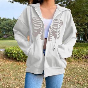 Kvinnor Hoodies Sweatshirts Y2K kläder Zip Up For Women Jacket Skeleton Harajuku Streetwear Autumn Hooded For Teen Girls 231129