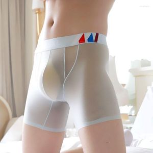 Underpants Ice Silk Anti Abrasion Crotch Leg Underwear Men's Boxer Shorts Lengthening Training Quick Drying Transparent Sexy Boy's