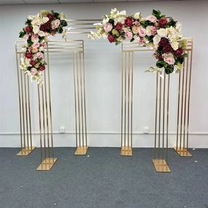 Parlak Altın Kaplamalı Kare Ekran Zemin Raf Düğün Kemeri Geometrisi Çiçek Kapı Standı Yapay Çiçek Dekor Çerçevesi