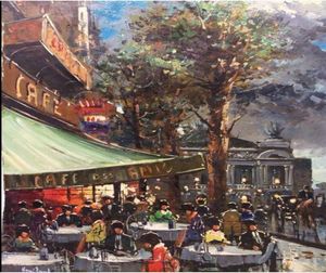 Paris Cafe Street Sahnesi Palais Garnier Opera Boyama Elde Taşımalı Modern Duvar Dekoru Soyut Sanat Yağlı Boya Çok Boyutlar