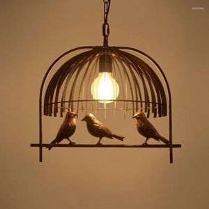 Lampy wiszące amerykańskie retro ptak klatki restauracyjne lampa pentantowa kreatywna osobowość żelazna kawiarnia Store odzieży proste żyrandol