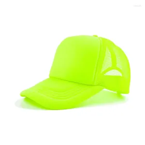 Cappellini da baseball Cappello da camionista al neon bianco tinta unita Berretto da baseball estivo a 5 pannelli Snapback posteriore in rete regolabile