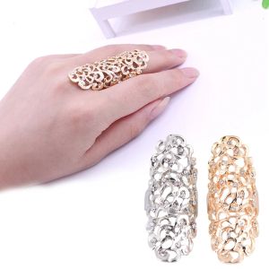 Hollow Out Rings Fashion Retro Exaggerate Crystal Gold Color Big Knuckle Rings For Women Jewelry Gifts Long Wedding Rings