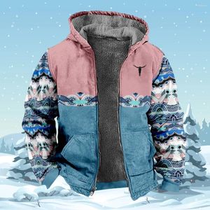 Men's Hoodies Winter Fleece Coat Jackets Outerwear Sweatshirts Men Zip Up Aztec Bohemian Tribal Graphics Parka Overcoat Hooded Shirt