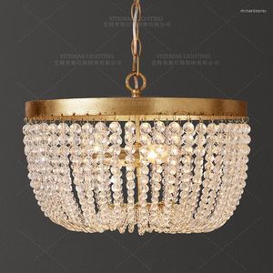 الثريات عتيقة الثريا الذهبية الإضاءة K9 Crystal Bead Suspension Retro معلقة أضواء غرفة المعيشة غرفة نوم المطبخ