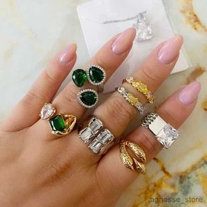 Band Rings Vintage Square Crystal Stone Rings for Women Män öppnar guldfärg Rostfritt stål Wide Ring 2023 Luxury Wedding Jewelry Bague R231130