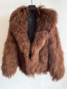 Women s Fur Faux Genuine Mongolia Sheep coat Women full pelt Jacket Big Turn down collar 231129