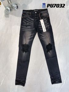 Męskie dżinsy podarte fioletową markę z tagiem dla mężczyzn w trudnej sytuacji Slim Fit Zniszczona dziura Czarne dżinsowe spodnie Rozmiar 40 231206