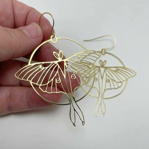 Dangle Earrings Gold-plated Hollow Charm Moth Women's Fashion Bohemian Jewelry Accessories Gifts Big Circle Pendant Ear Hook