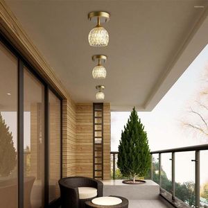 Pendant Lamps LED Semi Flush Mount Crystal Ceiling Light Glass Shade Indoor For Hallway Cafe Bar Hall