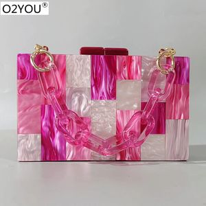 Evening Bags Rose Carmine Plaid Wallet Women Brand Luxury Wedding Party Bag Acrylic Box Day Clutches Mini Purse 231130