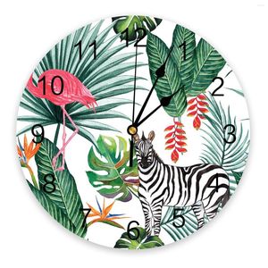Zegary ścienne Zebra Flamingo Tropical Plant Zegar dżungli Nowoczesny design salon wystrój domu dom dekor cyfrowy