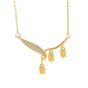 Girocolli S925 Collana con ciondolo foglia di giglio in argento puro con catena di clavicola di lusso con luce di diamanti per accessori di gioielli di moda da donna 231130