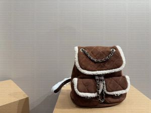 Модный женский рюкзак с ромбовидным рисунком и кожаной замшей с металлической пряжкой для женщин, сумка с клапаном из меха ягненка, дорожная сумка большой вместимости CHG2311306-25 xrong_totes