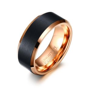 Anéis de casamento de tungstênio masculinos 8 mm preto rosa dourado cor anel de aniversário conforto ajuste gravura 232z