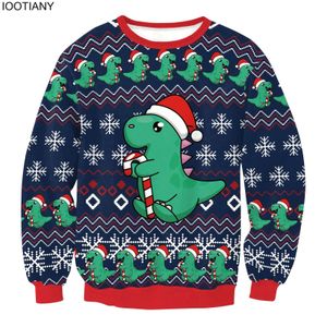 Męskie swetry iooTiany Mężczyźni jesienne impreza świąteczne świąteczne pulovery 3D drukowane luźne bluzy top zabawne urocze kreskówka dinozaur brzydki sweter świąteczny 231130