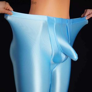 Men's Thermal Underwear Shiny Satin Glossy Smooth Sexy Homme Mens Underwear Compression Leggings Sissy Penis Bulge Pouch Thermal Tights Pants for Men L231130