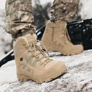 Botas de pele quente tático militar homens força especial deserto combate exército ao ar livre caminhadas tornozelo sapatos trabalho saft 231130