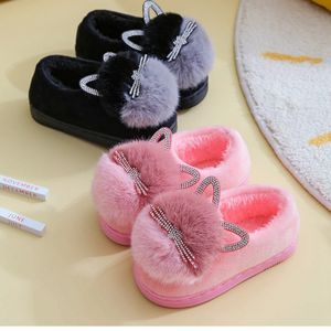 Slipper Kids Slippers Pink Furry Rabbit Ears Pattern Non-slip Baby Girl Slippers Kids Shoe Winter Warm Winter Children Cotton Shoes 231130