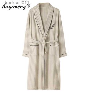 Men's Robes L-4XL Luxury Bathrobe for Man Autumn Winter Knitted Cotton Long Sle Shl Collar Men Robes Elegant Mens Kimono V-neck Robe L231130