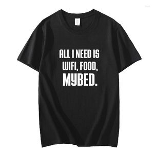 Men's T Shirts Men Funny Graphic Tshirt All I Need Is Wifi Food My Bed Letter O Neck Cotton Hipster Harajuku Tops Teenager Streetwear Gift